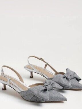 Sam Edelman | Treena Kitten Heels Soft Silver Bow Toe Slingback Size 6.5